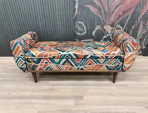 Ottoman Bench with Storage Orange Blue Modern Decoration Extra Seat Armed Bench - Picture 1 of 10