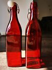 Vintage Red Class Top Water Bottles with Swing Top Carafe Rubber Seal x 2