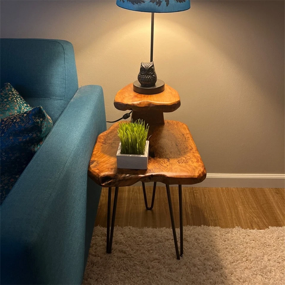 Rustic Modern Live Edge Cedar Root 2-Tier End Table - Handcrafted Side Table - Image 1 of 4