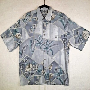 Men's Campia Moda Medium Gray Palm- Orchid Short Sleeve Hawaiian Button-Up EUC - Picture 1 of 10