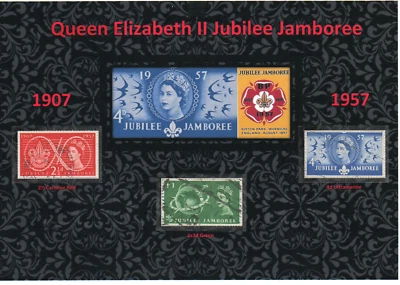 GB QEII BONITA EXHIBICIÓN USADA DEL JAMBOREE JUBILEO EXPLORADOR MUNDIAL 1957 CELEBRACIÓN VFU #3 Foto 1 de 2