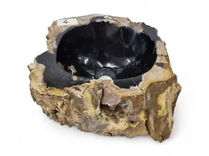 Petrified Sink Wood Natural Stone Attachment Washbowl Bathroom Black - Picture 1 of 4