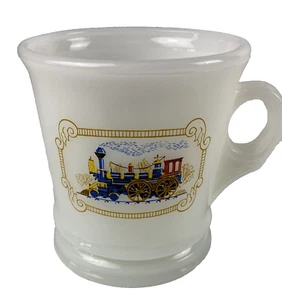 Vintage 1970's AVON Steam Train Engine Locomotive Milk Glass Shaving Mug Cup - Picture 1 of 6