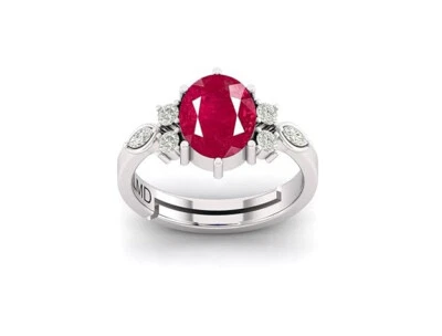 8.25 Ratti A+ Quality Natural Ruby Manik Gemstone Silver Plated Ring Adjustable - Image 1 of 4