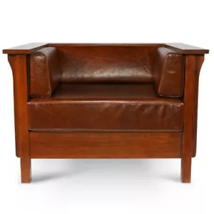 ARTS AND CRAFTS / CRAFTSMAN CUBIC PANEL SIDE ARM CHAIR - CHESTNUT - Picture 1 of 2
