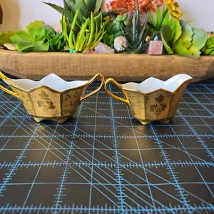 Vintage MP Japan Porcelain Creamer & Sugar Bowl Set – Hand Painted Gold Grapevin - Picture 1 of 13