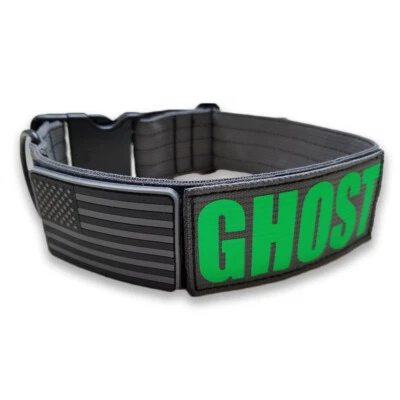 HANDMADE Tactical Dog Collar American Made 2" Gray with Flag and personalized patch