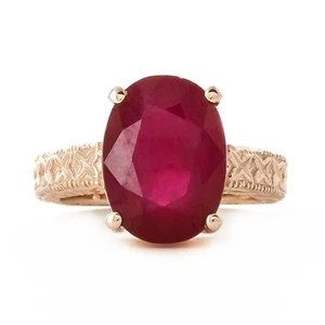 18K. SOLID GOLD RING WITH NATURAL OVAL RUBY (Rose Gold) - Picture 1 of 6