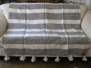 WOOL LALLA POM POM THROW BLANKET BLACK IVORY HEDDLE & LAMM MOROCCAN 5 AVAILABLE - Picture 1 of 15