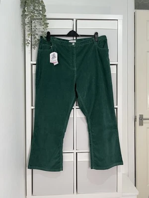 Ladies Cord Trousers UK 24 Green Cotton Pockets Part Elasticated Waist W42 L27 - Image 1 of 4