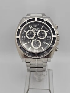 Marc Ecko 'RHINO' Quartz Men 30m Silver Black Tone Chronograph Date Analog Watch - Picture 1 of 17