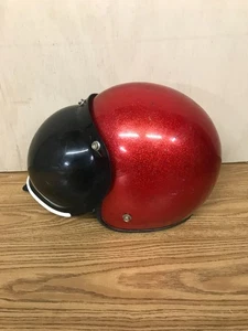 Vtg 1970’s Motorcycle Helmet W/ Sheild Red Sparkle Metal Flake Glitter Open Face - Bild 1 von 8