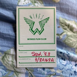 Paul McCartney and wings fun club membership card 1983 - Picture 1 of 2
