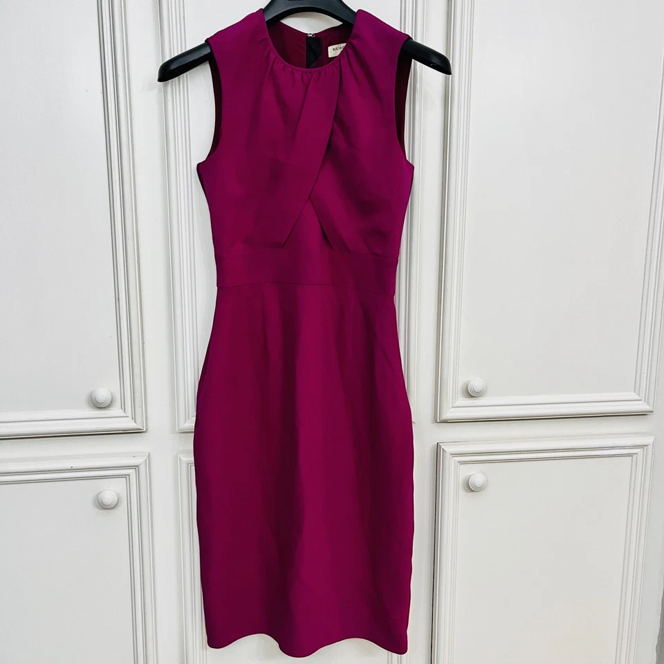 Burberry London Silk Deep Fuchsia Pink Sheath Dress Pleated Top Women’s Size 6 - Image 1 of 4