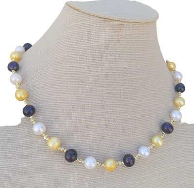 18" AAA+Natural South Sea Multi-color Genuine White Pearl Necklace 14K Gold P - Image 1 of 4