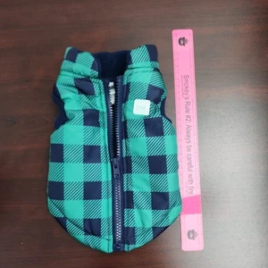Pup Crew Green and Navy Plaid Quilted Zippered Dog Vest Size XS - Picture 1 of 9
