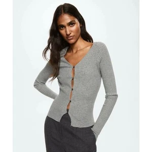 Mango Goleta Cardigan Button Rib Knit V-Neck Sweater, Size Medium, Gray NWT - Picture 1 of 12