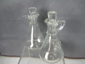 Vintage Hazel Atlas Carafes Cruets Oil & Vinegar Clear Glass with stoppers - Picture 1 of 3