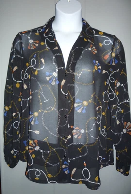 Blusa Cabi 3861 Victoria Manga Globo Transparente Talla L Negra Borla Estampado Cadena Foto 1 de 4