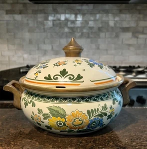 Asta Germany 1970s Handpainted Floral Casserole Pot With Lid, 7x6.25” - Picture 1 of 9