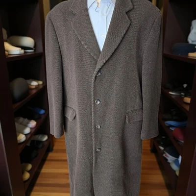 Mens Brown Cord Overcoat 50r By Mediterranea Made In Italy Full Length - Image 1 of 4