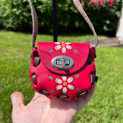 Bolso Bandolera Hecho a Mano Mexicano Floral Cuero Pintado Whipstitch Niñas Foto 1 de 4