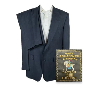 Hart Schaffner Marx 2 Piece Suit Mens 42L 34x30 Blue Stripe Wool Flaw - Picture 1 of 13