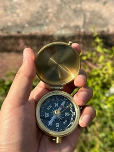 Military compass Nautical Compass Brass Vintage Pocket Lid Compass - Picture 1 of 6