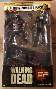 MCFARLANE TOYS THE WALKING DEAD TV: BLOODY BLACK AND WHITE ZOMBIE, 3 PACK SEALED