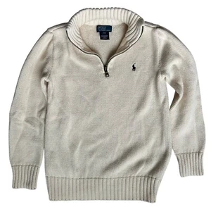 Polo Ralph Lauren Boys Size 8 Cotton Half Zip Pullover Ivory Sweater - Picture 1 of 7