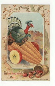 Vintage 1910 Embossed Postcard Thanksgiving Turkey Driving CornCob Car Von Beust - Picture 1 of 2