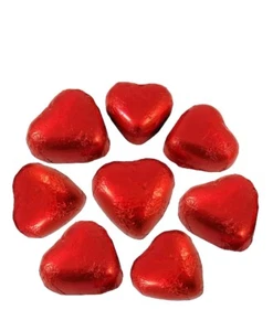 Milk Chocolate HEARTS Foiled RED Foil VALENTINES DAY Heart WEDDING LOVE Party - Picture 1 of 1