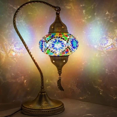 Turkish Moroccan Mosaic Colorful Lamp with Bronze Base Handmade Swan NeckTiffany - Image 1 of 4
