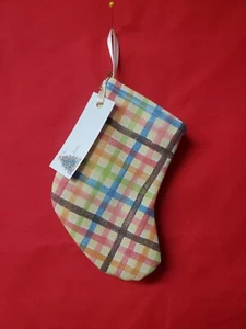 Medias de Navidad hechas a mano forradas mini 6" a cuadros a cuadros soporte para tarjetas de regalo - Imagen 1 de 4