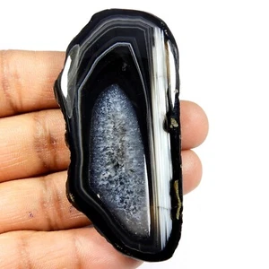 Natural Black Slice Agate Druzy Cabochon Geode Gemstone Loose 172 Cts SD-566 - Picture 1 of 6