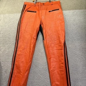 Leather Riding Pants Men’s Size 40 Orange Unhemmed Black Stripe - Picture 1 of 16