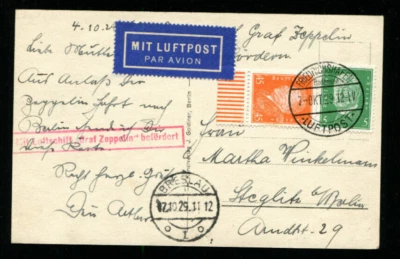 Zeppelin 1929 LZ 127 Sieger 43A Silesia Flight Germany Post on B/W  post card - Image 1 of 2
