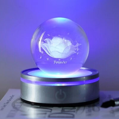 Bola de Cristal de Luz Nocturna Rosa 3D 60mm con Base de Luz LED Decoración de Flores para Habitación Foto 1 de 4