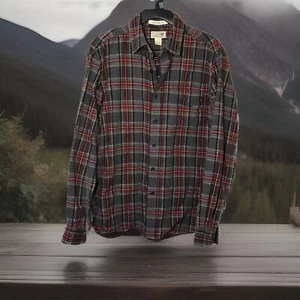 LL Bean Mens Traditional Fit Button Plaid Flannel Cotton Grey Shirt Mens Small - Picture 1 of 7
