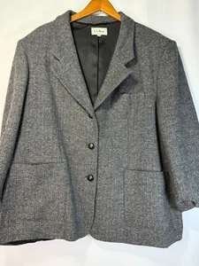 Vintage LL Bean Wool Blazer Jacket Womens Sz 20P Grey Black Herringbone - Picture 1 of 5