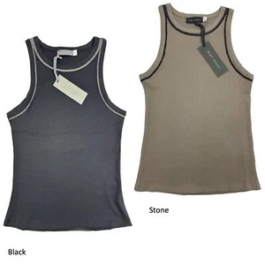 Mint Velvet Womens Vest Top 2 Pack Ribbed Embellished High Neck Black Stone - Picture 1 of 11