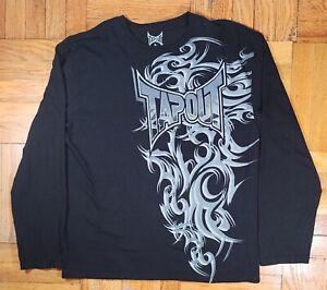 Tapout Shirt Herren Gr. XL schwarz grau langärmelig Grafik Rundhalsausschnitt