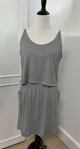 Kavu Women's Coco Tank Dress Black White Striped Pockets Scoop Neck Sz Medium - Picture 1 of 12