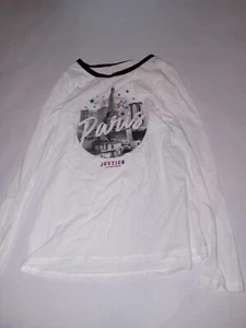Justice Girls Graphic Long Sleeve Tee Paris Size 8 White New Eiffel Tower - Picture 1 of 7