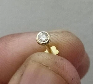 2mm Round Cut Natural Diamond Solitaire Solid 14K Yellow Gold Nose Pin Piercing - Picture 1 of 11