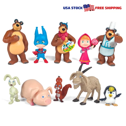 Masha And The Bear (Set of 10 PCS) Cake Topper, Action Figures, Toy Dolls Gift Cover