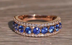 Ladies Signed LeVian 18K Rose Gold Band set with Sapphires and Diamonds - Picture 1 of 9