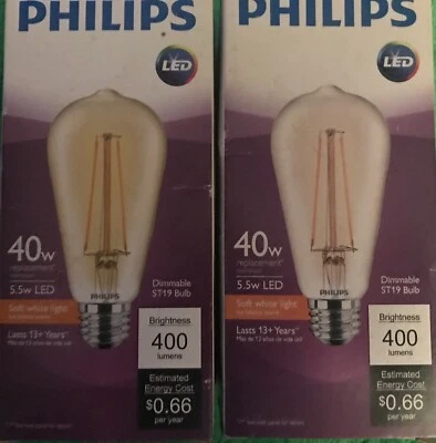 2-Philips LED 5.5W=40W ST19 Dimmable Vintage Amber Glass Edison light Bulb - Image 1 of 4