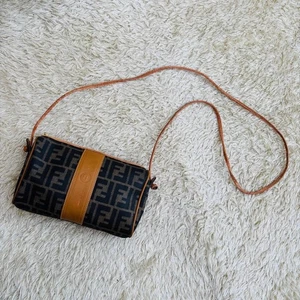 FENDI Shoulder Bag Zucca Pattern PVC Leather Brown Vintage Crossbody USED - Picture 1 of 10