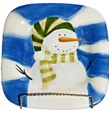 Sakura Oneida "Wintergreen" Cuadrado 9" Plate Entrauf Designs Muñeco de Nieve Azul Blanco Foto 1 de 4